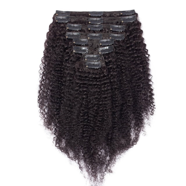 Extensions de Cheveux Humains Afro Crépus Bouclés à Double Trame avec Clip, Tête Complète pour Femmes