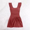 thumbnail image 3 of Bigersell Maillots de Bain à Manches à Volants pour Femmes Style Patineuse une-Pièce avec Jupe Dos Smocké Maillots de Bain Robe de Bain Tenue de Bain Rouge TTG, 3 of 9