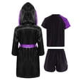 thumbnail image 2 of TiaoBug Kids Boys Boxing Uniform Set 3 Pcs Long Sleeve Open Front Hooded Cloak Robe with T-shirt and Shorts Purple 10, 2 of 5