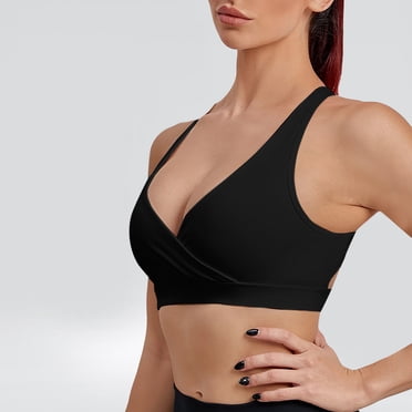 TIMIFIS Black High Impact Sports Bras for Women,Racerback Bra Workout Crop Tops Longline Yoga Bra Push up Plus Size Valentine'S Day/Mother'S Day Gift