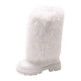 thumbnail image 1 of DHFJKG Girls Boots Mid Calf Boots With Zipper Fuzzy Lining Leather Upper Round Toe Lug Sole Non Slip Booties For Cold Weather Winter Gear Versatile Shoes, 1 of 7