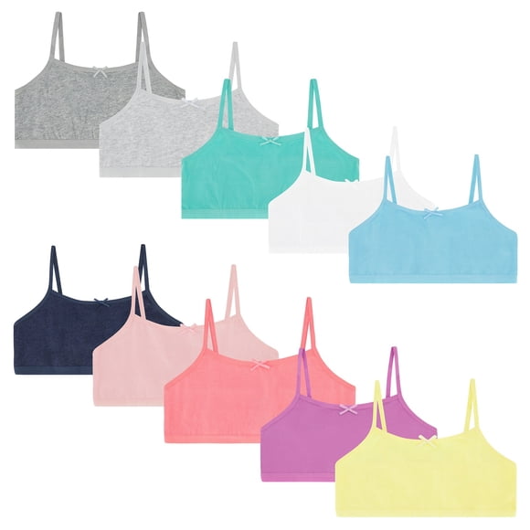 Buyless Fashion Girls Training Bra Cotton Cropped Cami Spaghetti Strap Brallete (10 Pack) - MT10-GA3-M