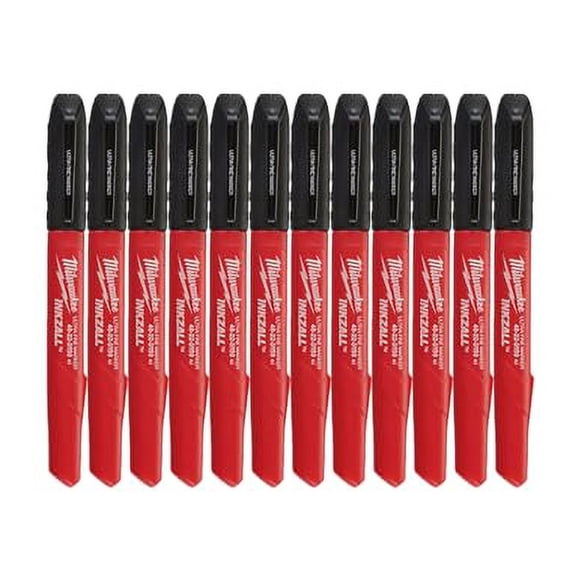 Milwaukee Inkzall Marqueurs à Pointe, Fins, Noirs, Lot de 12