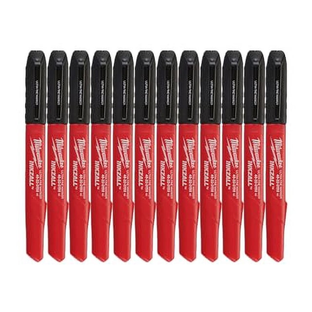 Milwaukee Inkzall Marqueurs à Pointe, Fins, Noirs, Lot de 12. un Ensemble de Douze Marqueurs Permanents à Pointe Fine avec Encre Noire et Barils Rouges, Mettant en Vedette le logo Milwaukee et des Capuchons à Clipser Durables. Convient aux applications de Marquage au Bureau, à l'École Ou Industrielles.