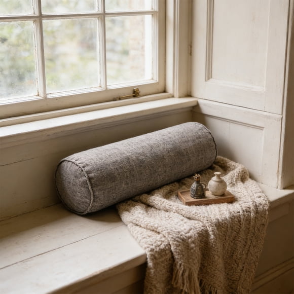 Rectangular Lumbar Support Pillow, 40x15cm Linen Cushion for Sofa, Patchwork Design, Decorative Throw Pillow