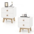 thumbnail image 1 of Costway 2 PCS Nightstand Mid Century Modern Bedside Table with 2 Drawers Solid Rubber Wood Legs White, 1 of 8