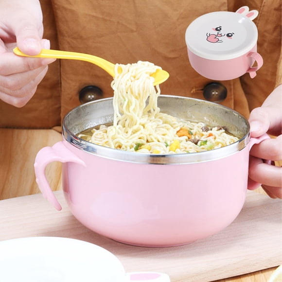 Save Big! Stainless Steel Double Layer Insulated Fast Food Cup, Large Capacity Plastic Bowl with Lid for Instant Noodles, Soup, and Hot Food, Fast Food Cup for Kitchen