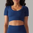 thumbnail image 2 of Besolor Womens Short Sleeve Cropped Workout Tops Round Neck Ribbed Knit Athletic Yoga Running Slim Fitted Gym Shirts, 2 of 6