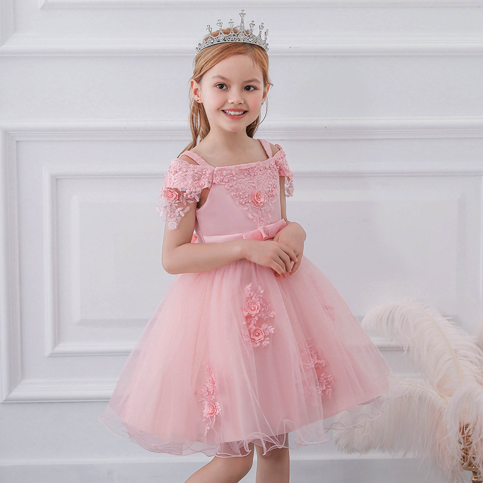 EGNMCR Robes de Soirée pour Femmes, Robes Formelles pour Femmes, Robes de Cocktail pour Femmes Robe Fille Robe Tout-Petit Filles Tulle Tulle Nœud Volants Robe de Fête d'Anniversaire Longues Robes Robe Fille