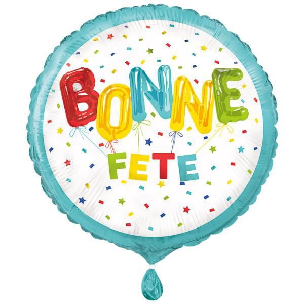 Ballon rond en aluminium Bright Bonne Fete de 18 po, emballé