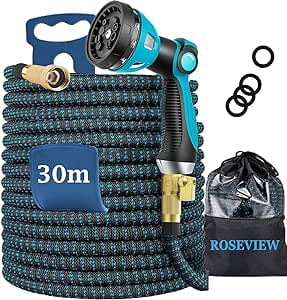 Garden hose 100ft expandable garden hose 100 ft flexible best garden hoses 100 feet retractable kink free expanding water pipe heavy duty 100 foot collapsible lightweight (Dark Blue, 100FT)