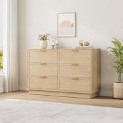 Garvee 6-Drawer Rattan Dresser, Natural Wood Chest of Drawers, for Bedroom, Hallway, Entryway, Closet, Natural