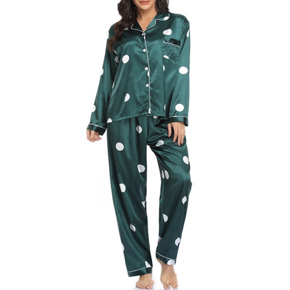 Romacci Ensemble de Pyjama pour Femme à Manches Longues en Satin Doux, Col à Revers, Chemise Boutonnée, Pyjama de Nuit
