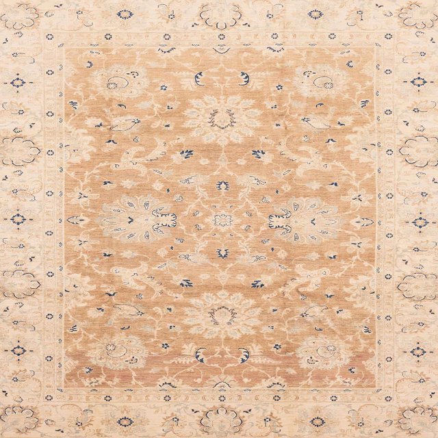 Ahgly Company Indoor Square Abstract Deep Peach Orange Oriental Area Rugs, 4' Square