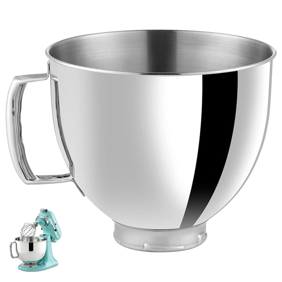 5QT Stainless Steel Mixer Bowls with Handle Fit for KitchenAid 4.5 & 5-Quart Tilt-Head Stand Mixers Replacement/Accessories Bowl for Mixer Dishwasher Safe Oven Safe Easy