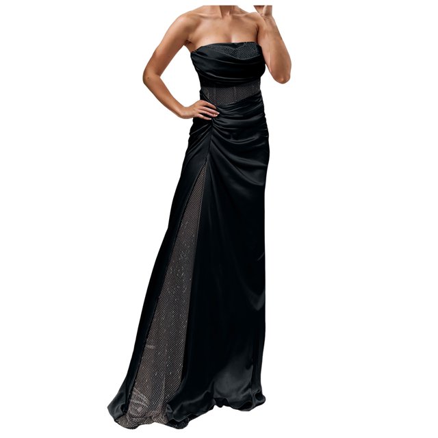 DAFEI Robe Maxi en Maille Aguichant pour Femmes, Épaules Dénudées, Manches Longues, Moulante Froncée, Boîte de Nuit, Fête, Concert, Tenue de Rave Nocturne