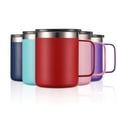 thumbnail image 4 of ALOUFEA Tasse à Café Isolée en Acier Inoxydable 12oz avec Poignée, Gobelet à Double Paroi sous Vide avec Couvercle Coulissant, Rouge, Lot de 2, 4 of 15