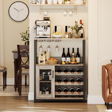 Bingirl Bar Storage Cabinet with Removable Wine Rack, Wine Bar Buffet Cabinet with Storage, Liquor Bar Buffet Sideboard