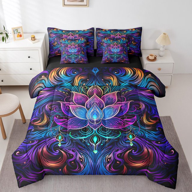 YST Ensemble de Douillette Thème Bohème 7 Pcs Dégradé Violet Décor Floral, Format Double