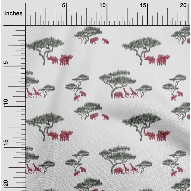 oneOone Cotton Flex Fabric Tree & Animals Ikat Print Sewing Fabric BTY 40 Inch Wide