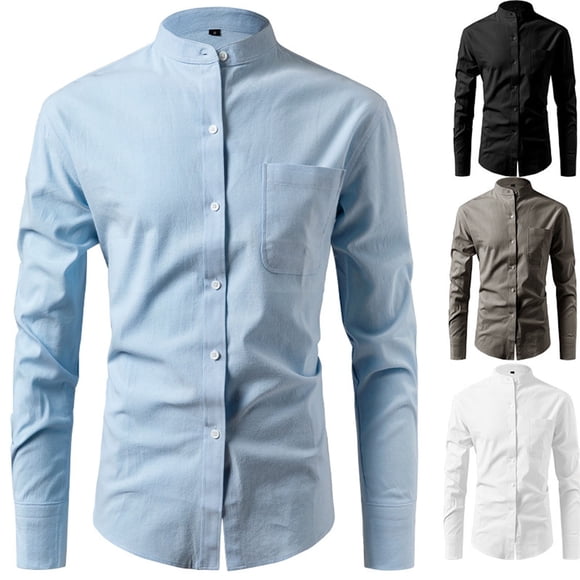 Mens Long Sleeve Button Up Shirt Mens Shirts Casual Stylish Boho Mens Shirt Men's Dress Shirts Long Sleeve, White, L