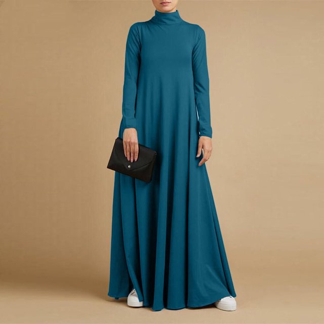 Gspmoly Robe pour Femmes, Robe Décontractée Grande Taille pour Femmes à Col Montant, Couleur Unie, Manches Longues, Hiver Automne, Basique, Maxi Longue Décontractée, Robe Quotidienne de Vacances, Robes de Travail pour Femmes jusqu'à 60 % de Rabais