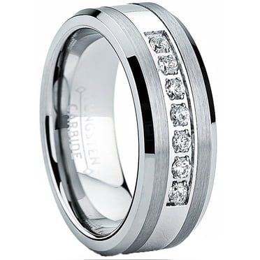 Bague Alliance de Fiançailles et de Mariage pour Homme en Carbure de Tungstène avec Centre, Zircon Cubique 8 mm,