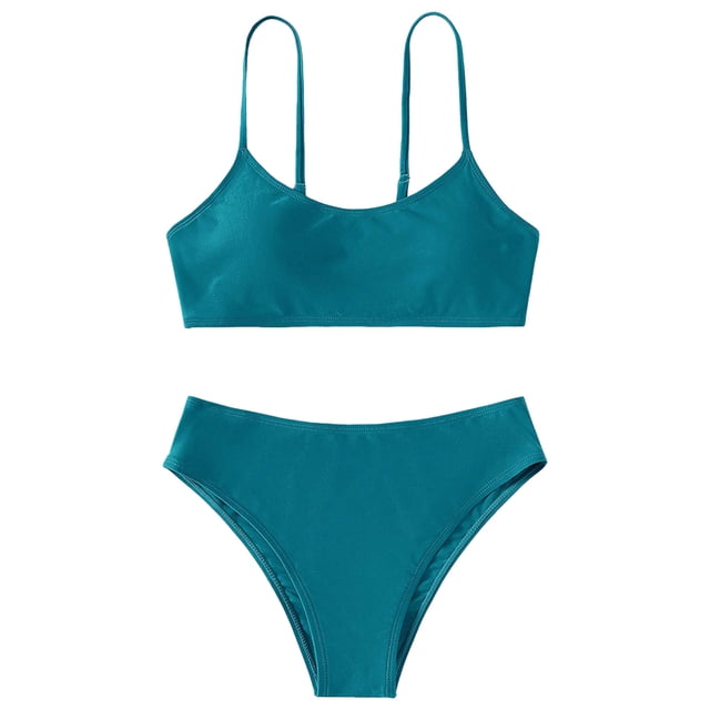 MIASHUI Girls' Beach Sport Bikini 2-Piece Swimsuit Solid Color Bathing Suit,Mint Green,12-13 Years