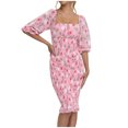 thumbnail image 1 of Économies d'Été! PEZHADA Robes d'Été pour Femmes, Robes Midi pour Femmes, Mode Décontractée de Printemps et Imprimé Floral, Robe à Manches Courtes Épaules Dénudées Longueur Genou Rose, 1 of 6