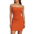 thumbnail image 2 of Gupgi Women Summer 2 Piece Knit Outfit Ribbed Strapless Tube Top Bandeau with Bodycon Mini Skirt Set, 2 of 9