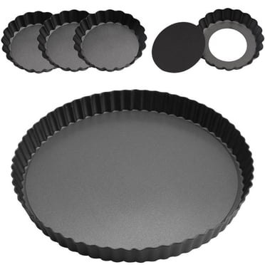 Gutsdoor Moules à Tartelettes 4 et 10 Pouces en Acier au Carbone, Moules à Quiche avec Fond Amovible, Moule à Mini Flans Antiadhésif pour la Cuisson, Répartition Uniforme de la Chaleur pour Dessert et Pizza, Ensemble de 5
