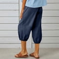 thumbnail image 4 of DPTALR Women Summer Casual Loose Bandage Button Pocket Solid Trousers Capris Pants, 4 of 6