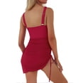 thumbnail image 3 of ylioge Womens Tankini Swimsuits Built in Bras One-Piece V Neck Dresses Bathing Suits Ladies Trendy Solid Color Side Drawstring Swimsuit, 3 of 6