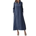 thumbnail image 2 of Pisexur Robe à Manches Longues à Col en V Mode Décontractée Col en V Boutonnée Robe en Coton et Lin à Manches Longues avec Poche Robe Longue Unie Robe pour Femmes, 2 of 5