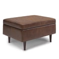 thumbnail image 1 of Simpli Home Shay Mi-Siècle Petit Pouf de Rangement Table Basse avec Couvercle Relevable et Grand Espace de Rangement Intérieur, Similicuir Brun Châtaigne Vieilli, 1 of 9