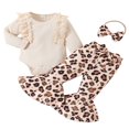 thumbnail image 1 of MesaSe Toddler Baby Girl Fall Clothes Solid Ribbed Long Sleeve Romper Flower Pattern Flare Pants Bow Headband Outfit, 1 of 8
