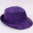 thumbnail image 3 of TiaoBug Women Men Sequin Fedora Hat Disco Hat Jazz Dance Hat Hip-Hop Rapper Stage Performance Purple One Size, 3 of 4