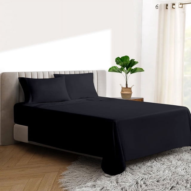 600 TC Egyptian Cotton RV King Bed Sheet Set Include's - 15" inch Deep Fitted Sheet | 1 Flat Sheet | 2 Pillowcases | Black Solid