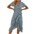 thumbnail image 1 of RKSTN Robe Maxi d'Été pour Femme à Volants, Bandage, Robe Longue Décontractée, Col en V, Imprimé, Manches Courtes, 1 of 6