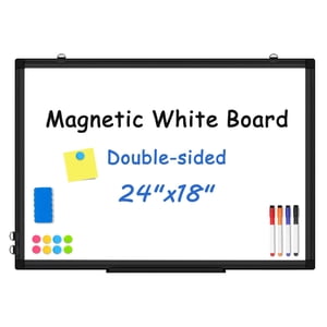 Cadre en aluminium noir, panneau blanc à double bord, 24" x 18" Tableau blanc magnétique pour mur, Panneau blanc suspendu, École, Bureau, Cuisine