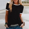 thumbnail image 2 of Pompotops T-shirt Uni pour Femme, Manches Courtes, Blouse à Col Rond, Hauts Décontractés, Liquidation, 2 of 4