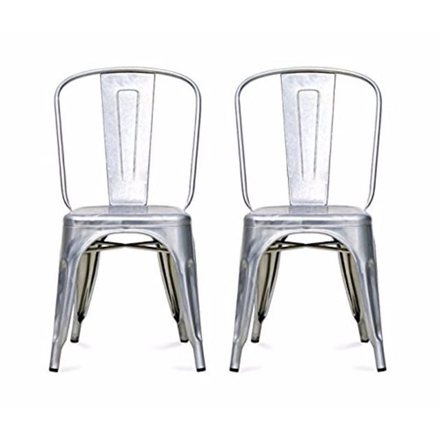 Nicer Furniture Tolix Gunmetal Side Chair set of two, front-facing industrial metal chairs with curved backs, tapered legs, and gunmetal finish, compact and stackable design ideal for kitchen and dining folding chair use.