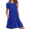 thumbnail image 2 of Pisexur Robes Midi d'Été pour Femmes Décontractées Évasées à Étages Robe T-Shirt Ourlet Ample Manches Courtes Robes de Plage avec Poches, 2 of 6