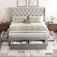 thumbnail image 1 of Brittany Queen Bed Frame with 4 Storage Drawers/Platform Bed/Upholstered - Light grey, 1 of 5
