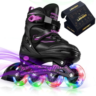 OBENSKY Patins en Ligne Ajustables, Patins à Roulettes Lumineux pour Enfants, Filles et Garçons Débutants avec Roues Lumineuses - Violet