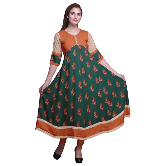 Bimba Print Long Party Wear Anarkali Kurta Flared A Line Kurtis For Women