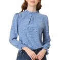 thumbnail image 1 of INSPIRE CHIC Blouse Imprimée à Col Montant Volanté à Smocks à Manches Longues pour Femme P Bleu Gris-Cœur, 1 of 8