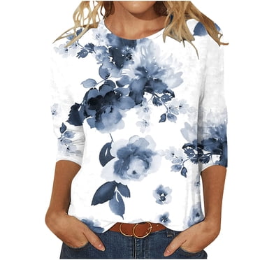 XZNGL Hauts à Manches 3/4 pour Femmes Mode pour Femmes T-Shirt Ample Imprimé Blouse Mi-Longue à Manches 3/4 Col Rond Hauts Décontractés T-Shirts pour Femmes Mode T-Shirts à Manches 3/4 pour Femmes