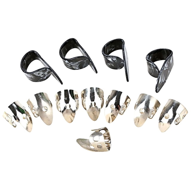 12 Pcs Bagues de Doigt et Pouce Réglables Ensemble Métal Premiers Doigts pour Guitare