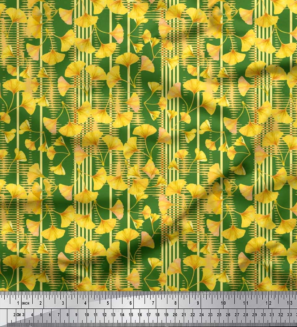 Soimoi Silk Fabric Stripe & Buttercup Floral Print Fabric by Yard 42 Inch Wide